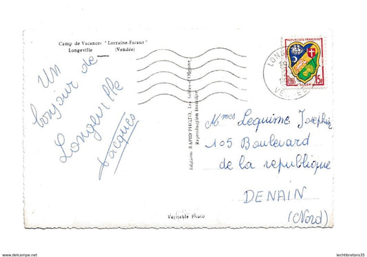 Carte postale - camp de vacances lorraine Escaut Longeville Vendée enfants colonie