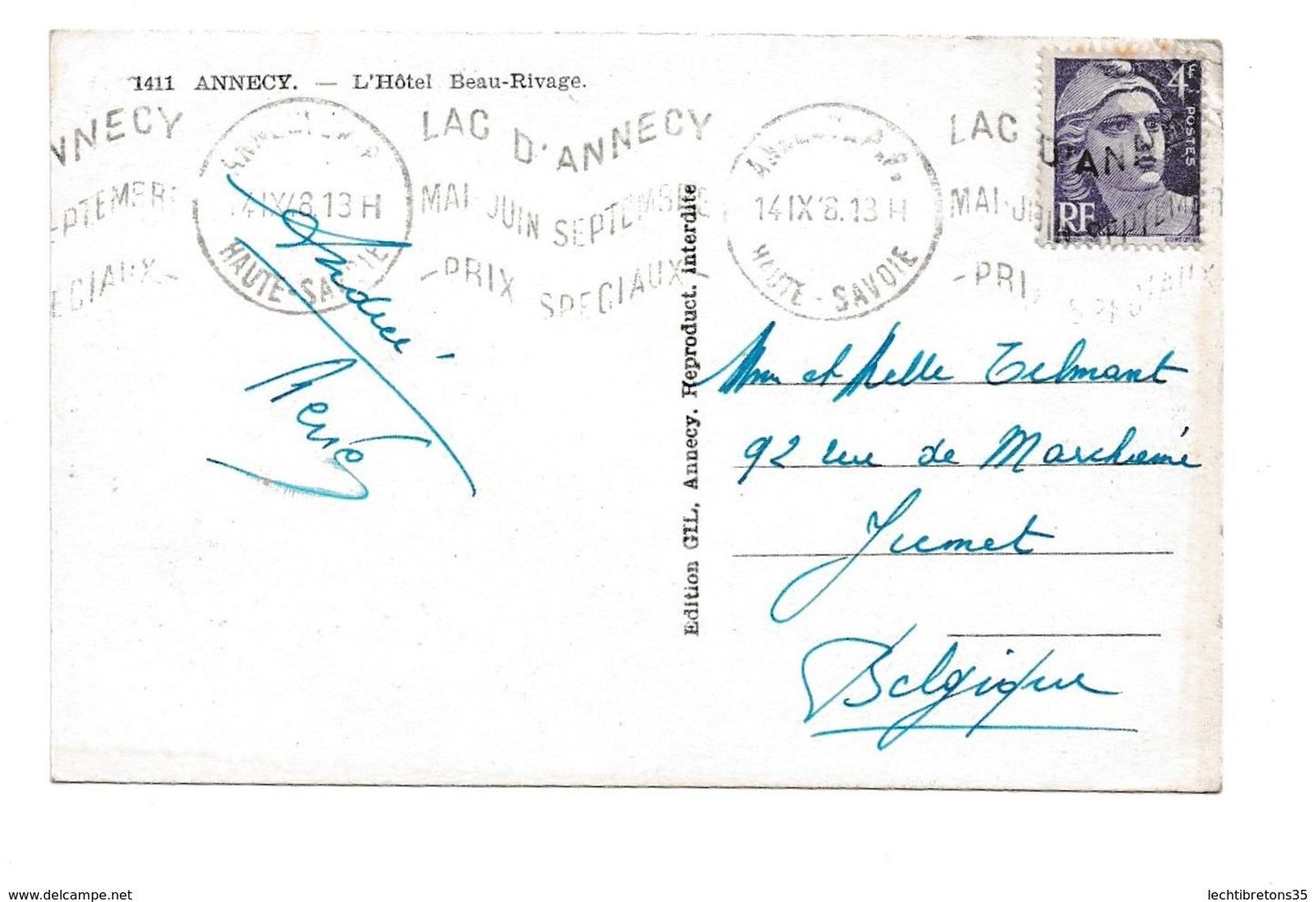 Carte postale - 1411 ANNECY HOTEL BEAU RIVAGE LAC HAUTE SAVOIE