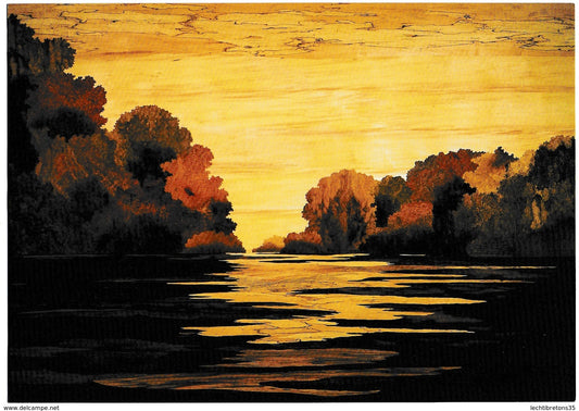 Carte postale - Rare dédicace JEAN CHARLES SPINDLER carte de voeux nouvel an 2002 esquisse marqueterie art bois naturels tableau oeuvre