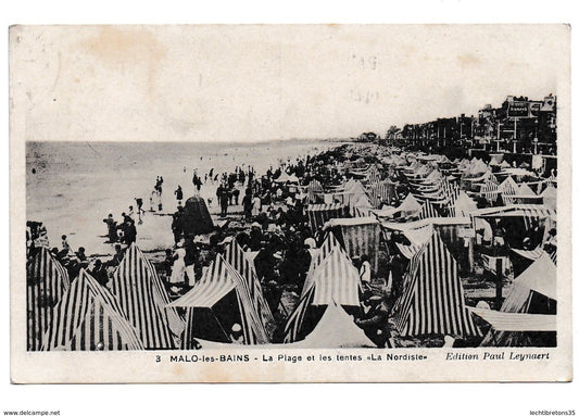 Carte postale - MARIANNE MALO LES BAINS, Vue générale de la plage et les tentes "La Nordiste"