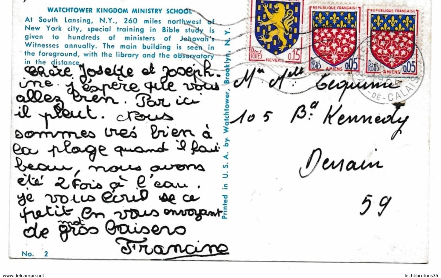 Carte postale - CPA photo TIMBRE NEVERS AMIENS Jéhovah WATCHTOWER KINGDOM MINISTRY SCHOOL