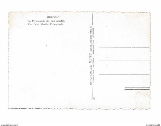 Carte postale - MENTON LA PROMENADE DU CAP MARTIN 1769 ESTEL