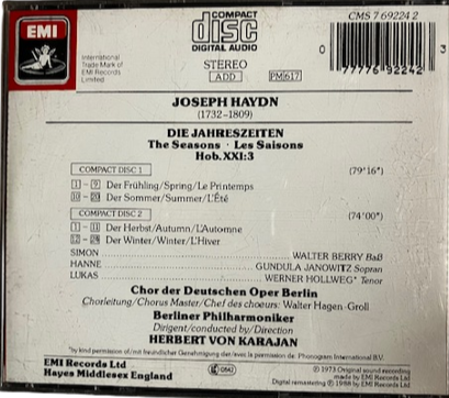 Cd Joseph Haydn - Die Jahreszeiten - Gesamtaufnahme