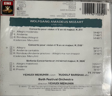 Cd Mozart, Annie Fischer, Wolfgang Sawallisch – Concertos Pour Piano 21 "Elvira Madigan" & 22