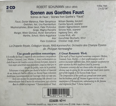 Cd Robert Schumann ( 1810-1856) Szenen Aus Goethes Faust Philippe Herreweghe 794881441921