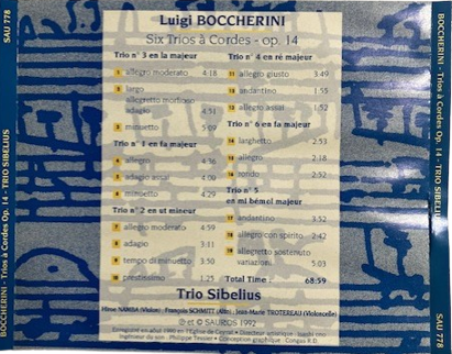 Cd Luigi Boccherini, Trio Sibelius – Six Trios À Cordes, Op.14